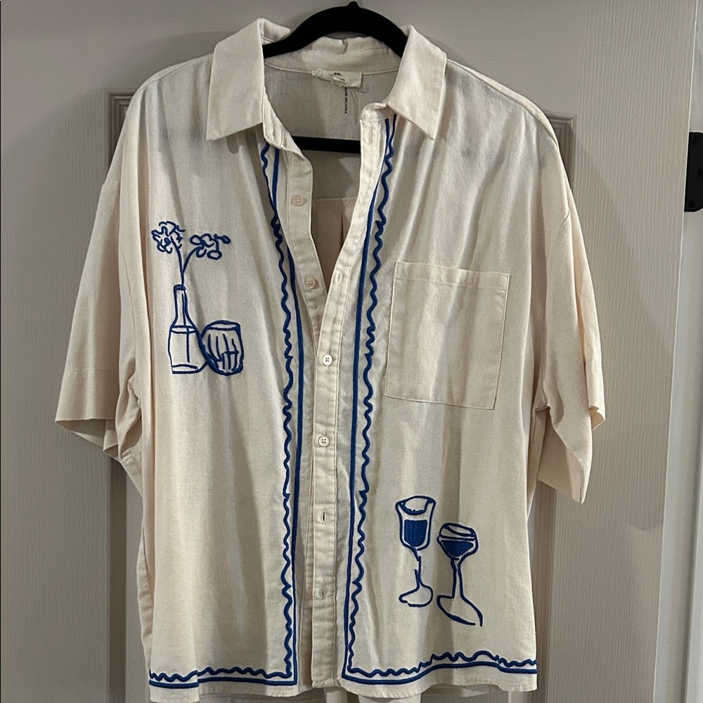 Cream and Blue Graphic Men's Shirt